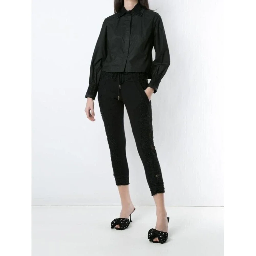 Andrea Bogosian Track Pants NWT Black Lace Suzanne Trousers Retail $477 Size S - Picture 2 of 8